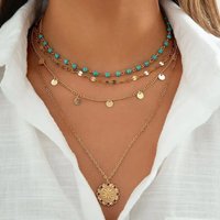 4Pcs/Set Boho Stone Flower Plate Pendant Choker Necklace for Women Vintage Gold Color Adjustable Chain Aesthetic Jewelry Gift