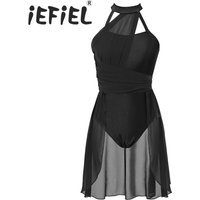 Women Ballet Dance Dress Adult Gymnastics Lyrical Contemporary Dance Ballerina Costumes Clothing Stage Performance Leotard Dress