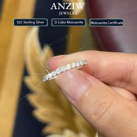 Anziw Classic Stackable Rings 925 Sterling Silver 2mm D Moissanite Eternity Band Wedding Engagement Ring for Women Fine Jewelry
