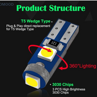 10Pcs Car Interior Light T5 3030 3SMD LED Bulb High Bright Dashboard Warming Indicator Wedge Auto Instrument Lamps