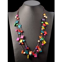 Handmade multi-layer square wood rice bead necklace, Bohemian style neck jewelry ethnic style women's necklace