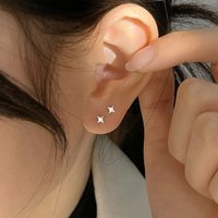 Silver Zircon Star Tiny Stud Earrings for Women Fine Jewelry Minimalist Ear Hole Care Accessories Gifts