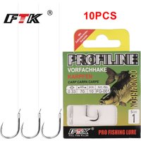 FTK 10Pcs/Pack PROFILELINE Pre-Tied Carp Fishing Hooks Size1/2/4/6/8# with 70cm Monofilament