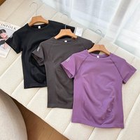 Women's Slimming round Neck Yoga T-Shirt Short-Sleeved Stretch Fitness Training Top for Exercise And Running