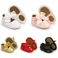 Chaussures pour nouveau-né, chaussures pour bébé garçon et fille, semelle en caoutchouc avec nœud papillon, antidérapantes, en PU, pour premiers pas