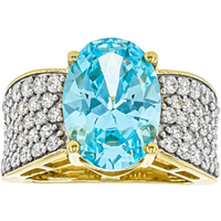 Fashion Sparkling Sea Blue Synthetic Zirconia Golden Plated Women Wedding Ring Luxury Engagement Party Elegant Brilliant Jewelry