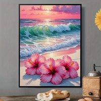 5D DIY Frameless Full Round Drill Diamond Art Painting Kit, Beach Scenery Theme Mosaic Art Picture for Room and Home Decor