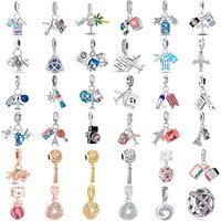 925Sterling Silver Travel Airplane Passport Globe Suitcase Dangle Charms Eiffel Tower Fit Original DIY Jewelry Making Women Gift