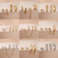 4PCS Fashion Star Moon Stainless Steel Zircon Stud Earrings Set For Women 114K Gold Plated Earring Classic Huggie Daily Jewelry