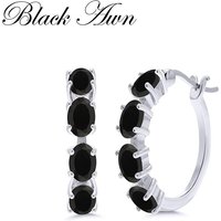 Black Awn Classic Silver Color Round Black Trendy Spinel Engagement Hoop Earrings for Women Jewelry I193