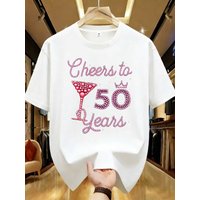 【WZM1041154】Wine glass print plus size women's round neck summer casual short sleeved street fashion versatile T-shirt