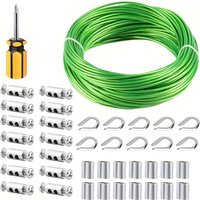1/8 Inch (3mm Diameter) Green PVC Coated Wire Rope Set for Clothesline, Curtain Rope, Building Plant Stands, DIY Garden Fence