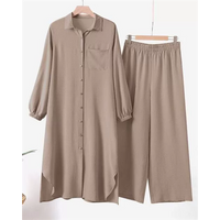 Two-Piece Sportswear Set for Women, Long Sleeved Shirt, Wide Leg Pants, Elegant Monochromatic, Islamic Luxury Clothing, Arab