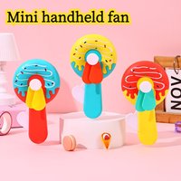 1pc Cute Donut Hand Press Fan Non Electric Mini Handheld Manual Crank Cooling Fan Toy for Kids Outdoor Party Favors Summer