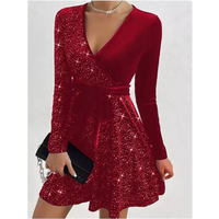 4 Color Sparkling Mini Dress Women's Sexy A-Line Long Sleeved Dress Spring Autumn Party Solid Color Dresses New Year