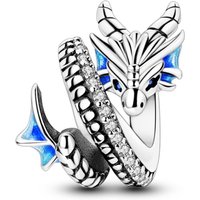 925 Sterling Silver Blue Dragon Shaped Animal Beads Fit Wear Charms Bracelets S925 DIY Exquisite Party Gifts Jewelry Accessories