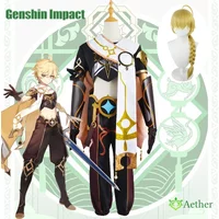 Genshin Impact Aether Cosplay Costume Adult Carnival Uniform Wig Anime Halloween Party Costumes Masquerade Women Game