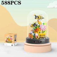 Insect Flower Bonsai Building Block Bee Butterfly Potted Model Brick Set With Dust Cover Desktop Decoration DIY Toy Hoilday Gift