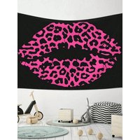 Pink Leopard Print Lips Tapestry Edgy Fashionable Wall Decor for Living Room Unique Glam Style High Quality Home Decor Accessory