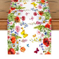 Red Wildflower Table Runner Seasonal Summer Colorful Flowers Tablerunner Holiday Kitchen Dining Table Decor 35*180cm