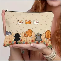 Cat-Themed Makeup Bag - Adorable Kitten & Paw Print Design, Mixed Colors Travel Toiletry Organizer, Perfect Gift for Cat Lovers