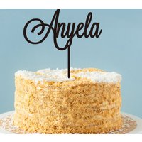 Personalized Black name, cake decor on stick name Wooden acrylic cake topper with name, custom text cake topper