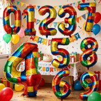 32 Inch Block Printed Aluminum Film Digital Balloon Birthday Themed Party Anniversary Decoration Building Blocks Number Balloons