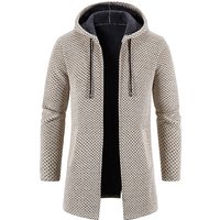 Trench-Coat d'hiver pour hommes, pull Long en tricot, veste polaire, sweat à capuche chaud, Beige, Business, Cardigan décontracté, fermeture éclair, pardessus