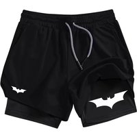 Bat Print 2-in-1 Men's Sports Breathable Quick-Drying Summer Shorts with Phone Pocket Gym Workout Running Shorts Cycling Shorts
