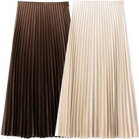 ETJ 2025 Women's Spring collection Elegant fashion elastic waist A-line pleated skirt silk satin texture MIDI pleated skirt