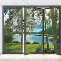 Non-glue Static Cling Privacy Window Frosted Film Natural Lake View Pattern Sun Blocking Glass Door Window Decorative Film