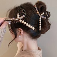 Champagne Pearl Crystal Embellished Hair Claw Clips Elegant Non-Slip Jaw Clips Luxurious Vintage Style Hair Accessorie for Women