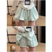 Mint Green High Waist Pleated Short Skirt Women's Summer New Style Bloom Waist Pants Anti-Light Fluffy Half-length Skirt