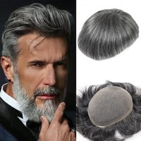 #1B20/#1B40/#2/#1B Breathable Full Lace Men Toupee Human Hair Pieces Mixed Grey Male Wig Straight Hair Replacement System 120%