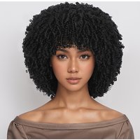 Short curly African-style wig with fringe for ladies. Made synthetic fibers. Suitable Halloween parties, festivals,Christmas