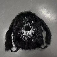 Unisex Black Fur Backpack Large Capacity Winter Fashion Backpacks Imitation Raccoon Print Plush Bag Frurry Hiphop School Bags