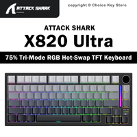 ATTACK SHARK X820 Ultra Wireless Mechanical Keyboard 75% TFT Display Knob RGB Hot Swappable Gasket Bluetooth 2.4G USB-C 4000mAh