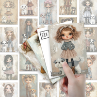32pcs Vintage Cute Doll Postcards,Doll & Pet Dog , Illustration Style, Thick Cardstock, High Definition Printing,Gift Collection