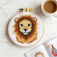 Sail Boat/ Lion Starter Cross Stitch Kit, Including Hoop, Embroidery Thread, Fabric and Needle, Perfect for Crafts and Beginners