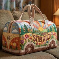 Hippie Nature Quilted Duffle Bag Vantage Boho Travel Tote HandBag Men Women Outdoor Weekender Bags