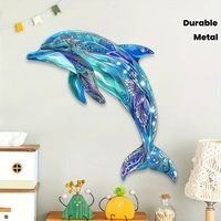 Durable Decoration for Living Rooms, Bedrooms and Outdoor Spaces - Ideal Housewarming Gifts - Colorful Metal Dolphin Wall Art