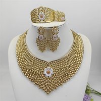 Africal Gold Color Big Jewelry Set Hollow Out Design Necklace Bracelet Earring Ring For Women Bridal Wedding Jewellery Gift