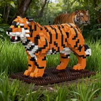 3D Animal Tiger Lion Giraffe Micro Building Block Toy-Simple Puzzle,Desktop Decor,Educational Christmas Birthday Gifts for Teens