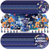Space Astronaut Birthday Party Decorations Balloons Cake Topper Space Astronaut theme Tableware Plates Cups Napkins Candy Boxes