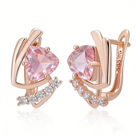Wbmqda Shiny Pink Stone Small Earrings For Women 585 Rose Gold Color Fashion Jewelry Accessories