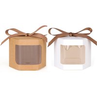 10/20Pcs Kraft Paper Open Window Gift Box Baking Dessert Wedding Favor Candy Packaging Box With Ribbon Birthday Party Decoration