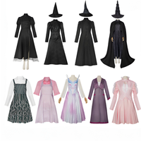 Wicked Glinda Elphaba Cosplay Costume Full Sets Pink Coat Black Uniform for Women Halloween Carnival Party Roleplay Outfit