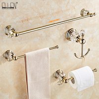 ELLEN Golden Crystal Bathroom Hardware Set Adjust Towel Rack Towel Holder Toilet Paper Holder Robe Hook EL2001G