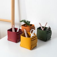 Leather Desktop Storage Box - Multifunctional Pen Holder for Storing Pens, Storage, Office and Home Use, with Anti Slip Base