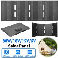 80W Folding Solar Panel Portable ETFE Solar Charger Cells Type-C+USB+DC Output for Outdoor Camping Hiking Phone Power Station